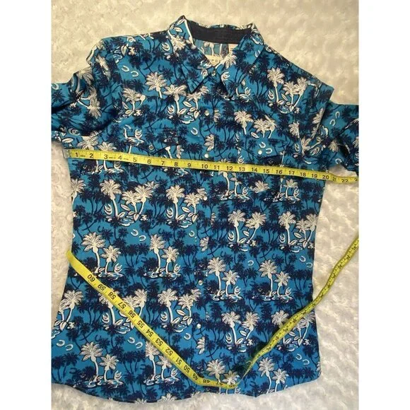 Roper Women's Blue Palm Tree Horseshoes rodeo ready Pearl Snap Western Shirt M - Picture 8 of 10
